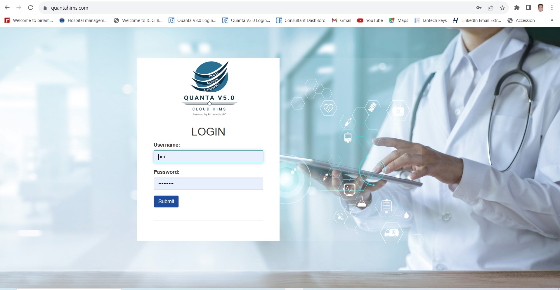 screenshot of Quanta WebHIMS